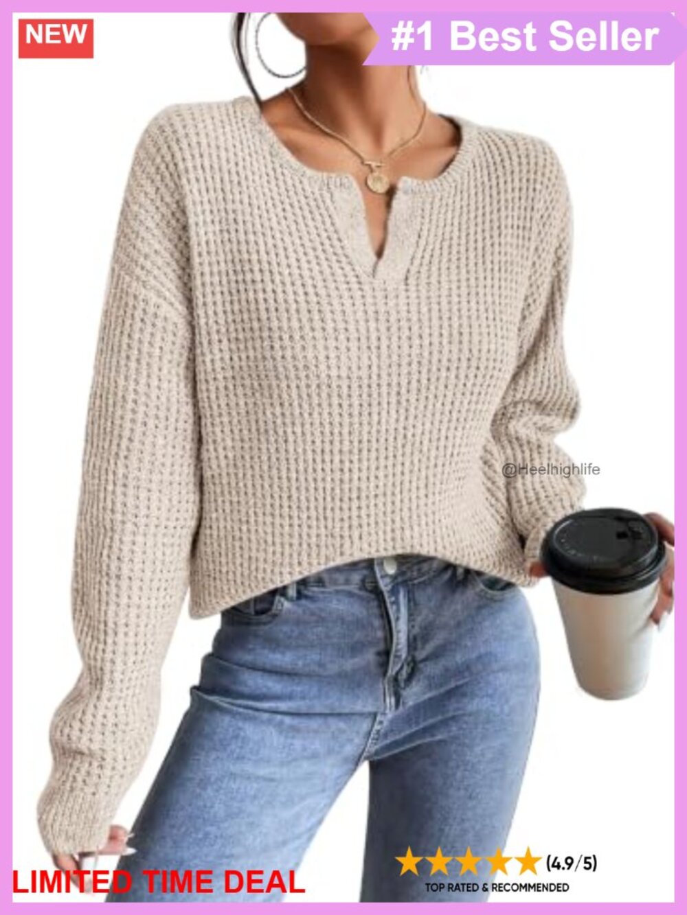 Womens V Neck Long Sleeve Pullover Sweater Lightweight Knit Top